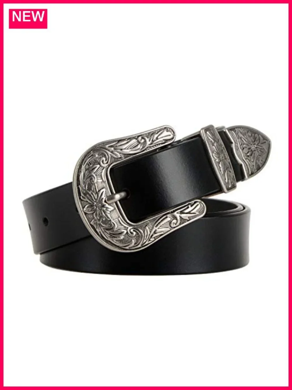 Women's Vintage Western Leather Belt with Silver Buckle - Trimable